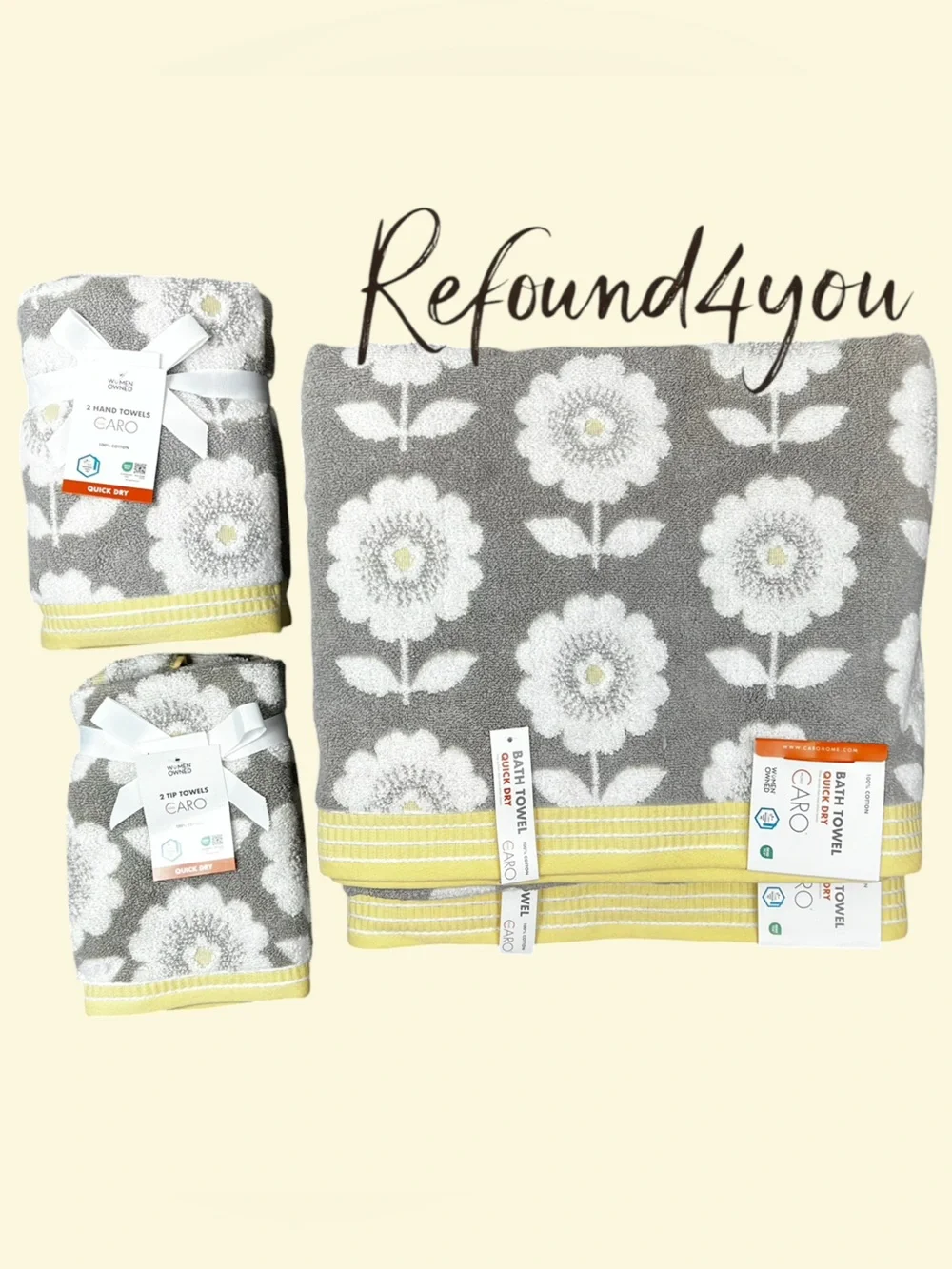 Caro - ‘Golden Flowers’  Plush Bath towel set. NWT.
